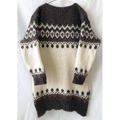 【80's ireland vintage】"Gaeltarra Noedic" boat neck wool sweater -34 / natural-(om-2212-6d)