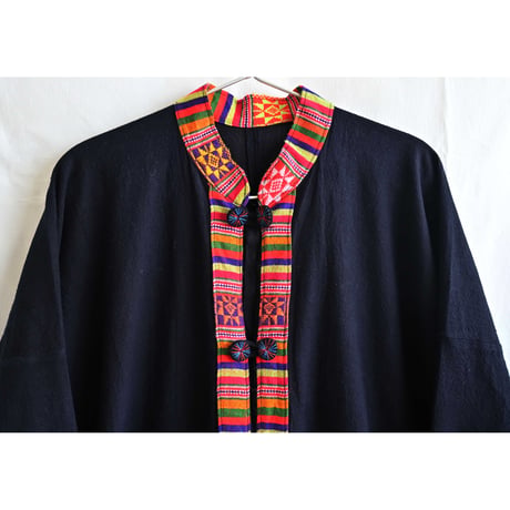 【70's  vintage / made in Thailand】"Hmong/モン族" tribal embroidery jacket -M / black- (jt-264-6-33)