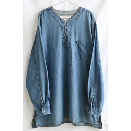 【90's euro vintage / India made】 "U.S.EXPEDITION" pullover denim shirt - XL / indigo- (p-242-14-2)