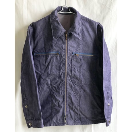 【 70's euro vintage】denim zip up wark jacket -M / indigo- (jt-228-1-6)