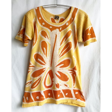 【vintage / BOMBAY KING】handmade native batik T-shirts -40 / yellow × orange- (p-223-1m)