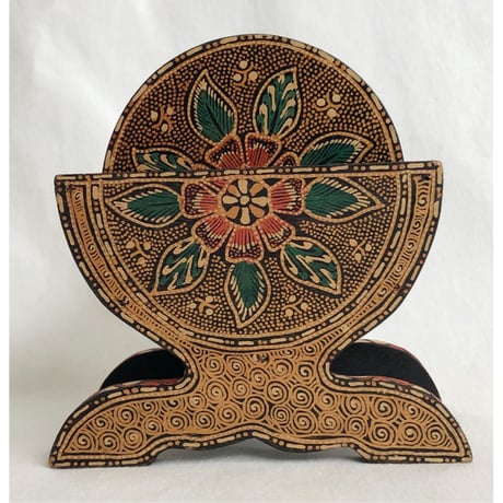 【antique / bali handmade】“floral pattern” ethnic wood coaster  -6 piece set  (tr-2112-2)
