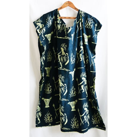 【 VINTAGE SOTIBA african batik】"wax print " jambe dancer one-piece -XL / dark green- (om-234-11-7)