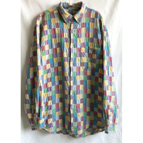 【80's vintage / made in india】"Territory Ahead" patchwork b.d. shirts -XL /multi - (jt-223-14h)