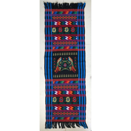 【70's vintage / Guatemala handmade】"bird & people" embroidery tapestry -black- (om-2212-17b)