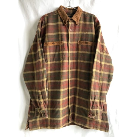 【80's vintage / OUTDOOR LIFE】suede × heavy flannel shirt -XL / brown check- (OM-2112-8b)