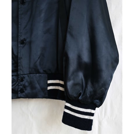 【 70's vintage / Lacy / US made】"Capitol Records" official satin jacket -S / navy- (p-242-31-1)