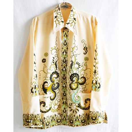 【70's vintage / made in indonesia】"BATIK KERIS" ethnic l/s shirts -16 /natural- (om-234-14c)