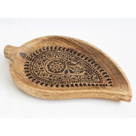 【India handmade】"paisley" wood tray -13×21×2cm / natural- (M-242-25)