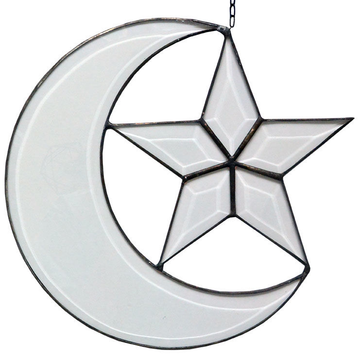 mosaik verglasung/ステンドグラス/三日月&星型/ドイツ製 mosaik verglasung” stained glass ornament -cre