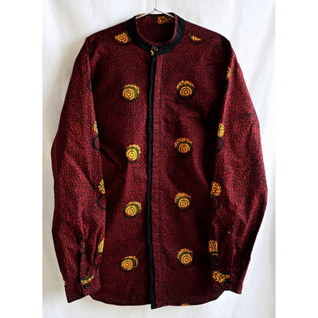 【70's vintage/ african batik】"natine circle" whole pattern no color shirt -L / brick- (om-237-2-11)
