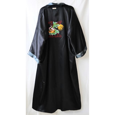 【60's vintage / Thailand made】 reversible dragon china gown coat  -XL / black- (jt-241-4)