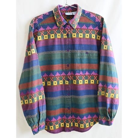 【80's vintage / Backroad BLUES】whole pattern weaving long sleeve shirt -S- (om-237-15-2)