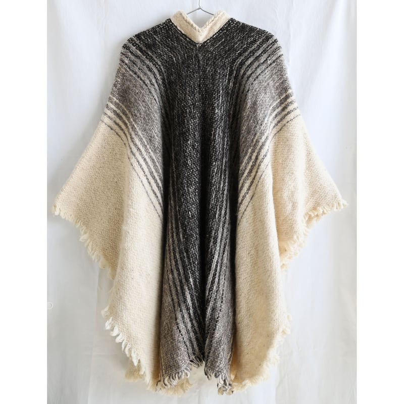 's vintagehand woven wool stripe poncho p