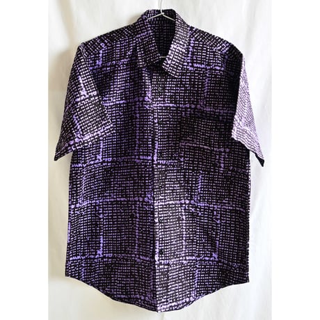 【80's vintage / Africa hand made】"african batik" whole pattern s/s shirt -M / purple- (om-237-1-4)