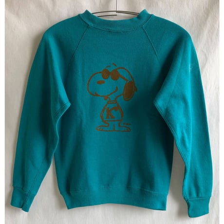 【90's vintage / made in USA】"SNOOPY" back print sweat -boy's M / green-  (jt-223-4b)