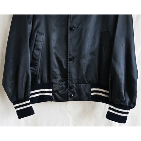 【 70's vintage / Lacy / US made】"Capitol Records" official satin jacket -S / navy- (p-242-31-1)