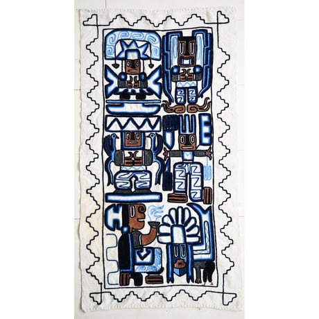 【Vintage Inca】"Peru titicaca uros" handmade wool tapestry-55cm × 106cm / Natural blue- (jt-223-19b)