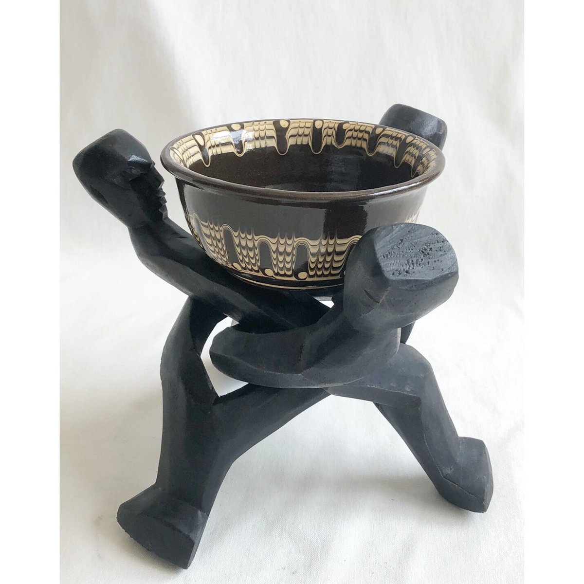 木彫り 黒人頭部置物 約18cm オブジェ Art Ghana hand made】