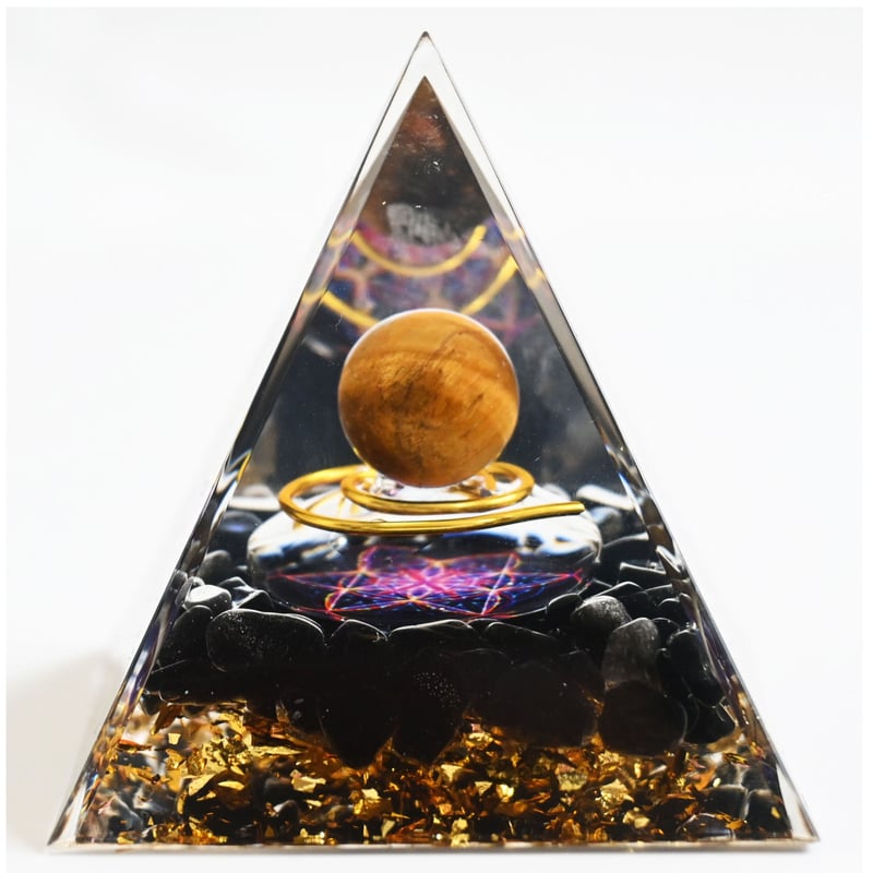 orgonite crystal pyramid object -obsidian × pur