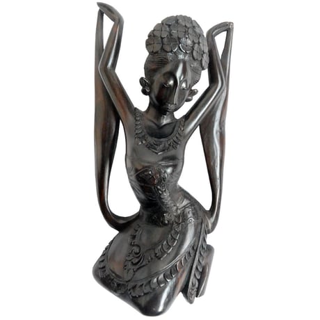 【70's antique / Bali hand made】"kecak dance woman" wood object  (tr-008)