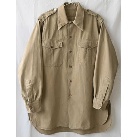 【50's vintage / France military 】 "M-47" chino field shirts -M / khaki- (jt-241-5)