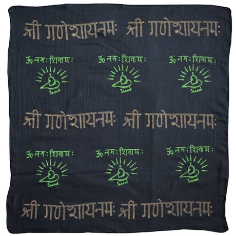 【India handmade】"hindhi" block print cotton bandana -53cm×53cm / black- (ti-235-9)