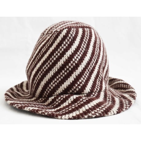 【used / AB Collezioni】wool knit stripe hat -59cm / brown × natural- (om-242-9-1)