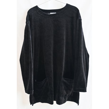 【 90's vintage/ made in USA】"CLIO" velour 2 pocket long sleeve tunic- black/lady's M- (yh-234-5c)