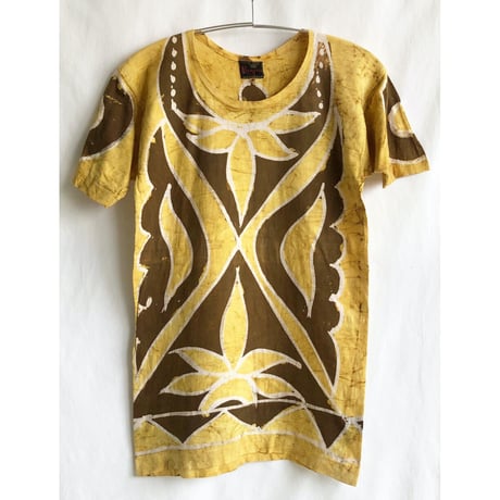 【vintage / manjuri】handmade native batik T-shirts  -36 / mustard × brown- (p-223-1g)