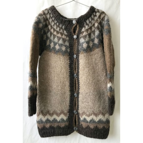 【 70's euro vintage/ handmade】wool knit nordic cardigan -lady's / beigel- (om-2301-20a)
