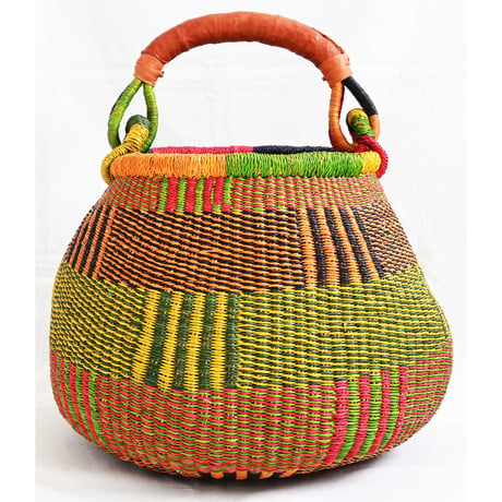 【hand made in burkina faso/ghana】big bolga-basket/burkina-basket/rasta-color/42×32cm/africa/M-242-39