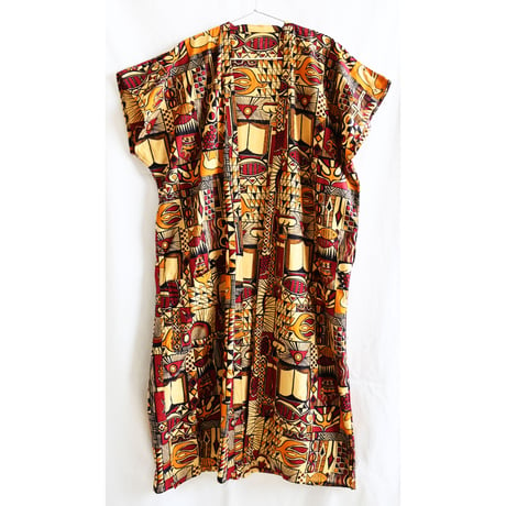 【 VINTAGE african batik】african print geometric mythology gown -dark yellow- (om-234-11-2)