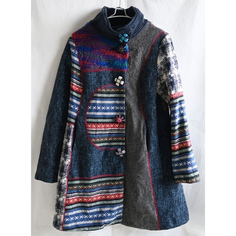【vintage France】"For Her paris" wool×knit patchwork native jacket -lady's L-  (om-234-17)