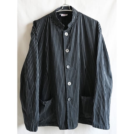 【used/ Germany】"HIT / J.BOHNENSTENGEL" stripe coverall/work jacket -XXL /balck × white- (jt-233-9-8)