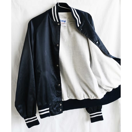 【 70's vintage / Lacy / US made】"Capitol Records" official satin jacket -S / navy- (p-242-31-1)