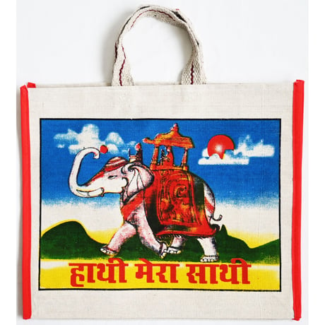【made in India】"maharajah" masala cotton canvas bag -natural / 35×40×16cm- (ti-235-15)