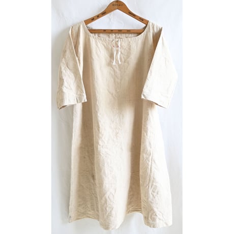 【1910-20’s Antique France】monogram antique French linen onepiece/night dress-M/natural-(om-2212-11a)