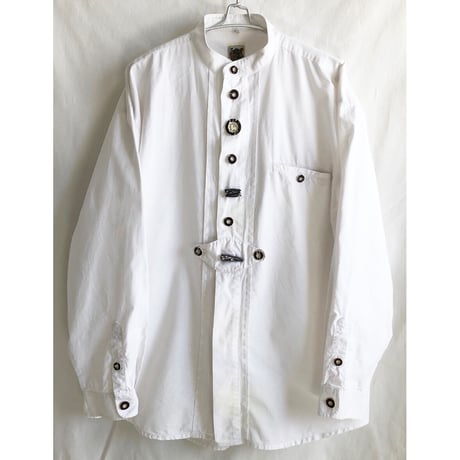 【80's vintage / Austria made】 "GOLO" cotton tyrolean no collar shirt -43 /white-(jt-2110-20)