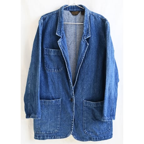 【80's vintage / Eddie Bauer】denim tailored jacket -L / indigo- (jt-239-13)