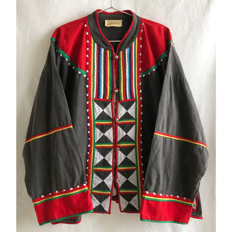 【VINTAGE 1960-70’s Made in Thailand】Akha thai hill tribe geometric jacket -XL / BLACK-(p-232-19g)