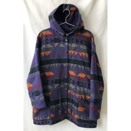 【70' euro  vintage / made in france】geometric pattern food jacket - 3 / purple- (om-2301-6a)