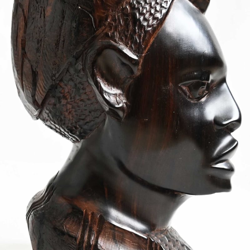 ナイジェリア ヨルバ族 木彫り彫刻 太鼓像 アフリカ民族工芸 民芸品 約60cm antique / made in nigeria】