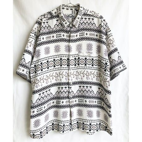 【80's vintage / DANIEL BROOKS】"native whole pattern" cotton waffle  shirts -XL / nat- (om-228-19b)