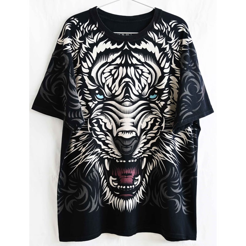 入手困難】リキッドブルーアニマルプリント Tシャツ虎タイガー総柄海外