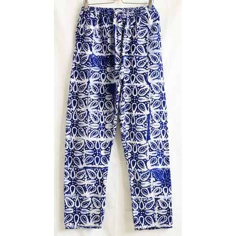 【80's vintage/african batik】"plant pattern" easy pants -free / navy × white- (om-242-4)