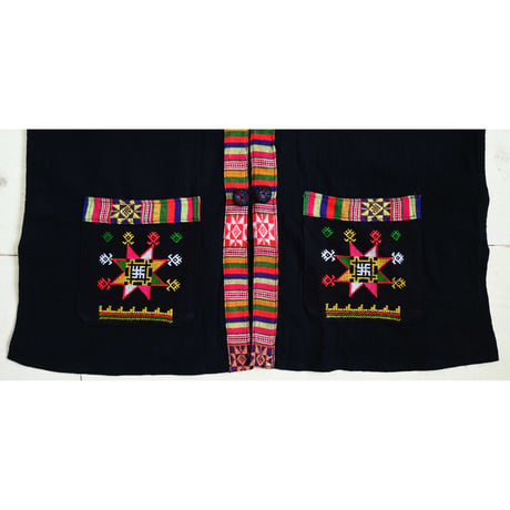【70's  vintage / made in Thailand】"Hmong/モン族" tribal embroidery jacket -M / black- (jt-264-6-33)