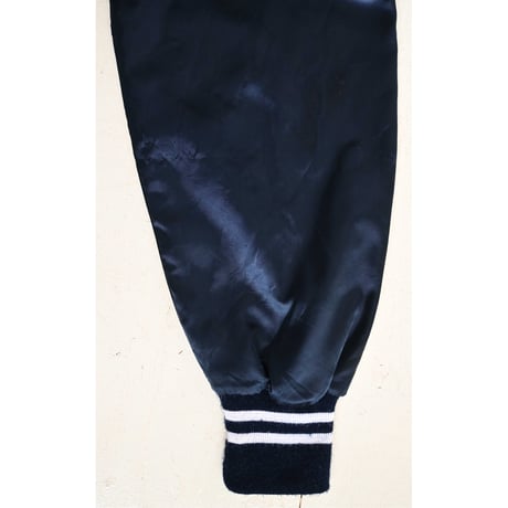 【 70's vintage / Lacy / US made】"Capitol Records" official satin jacket -S / navy- (p-242-31-1)