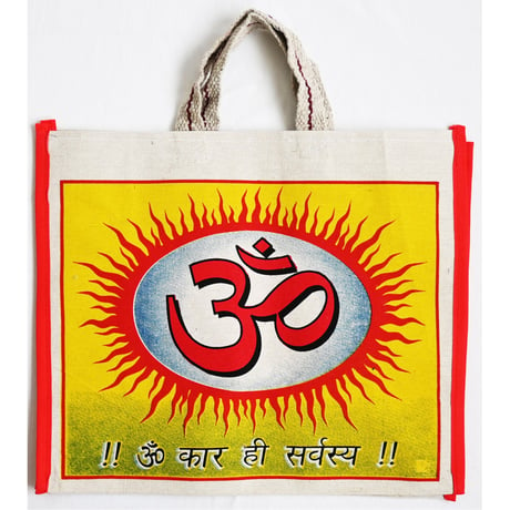 【made in India】"om" masala cotton canvas bag -natural / 35×40×16cm- (ti-235-14)