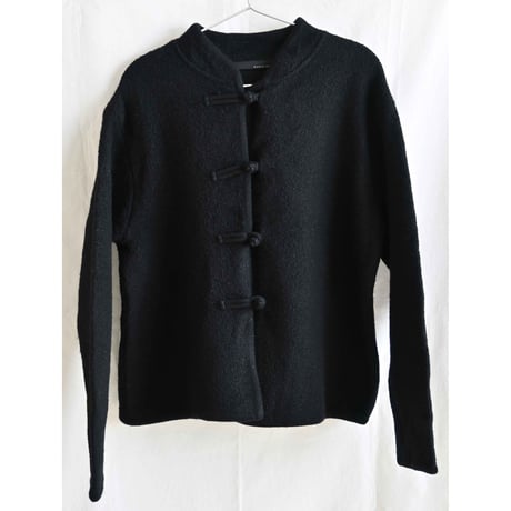 【vintage/Australia】"MARCO POLO" pure new compressed  wool china jacket -black/lady's L- (jt-223-12d)